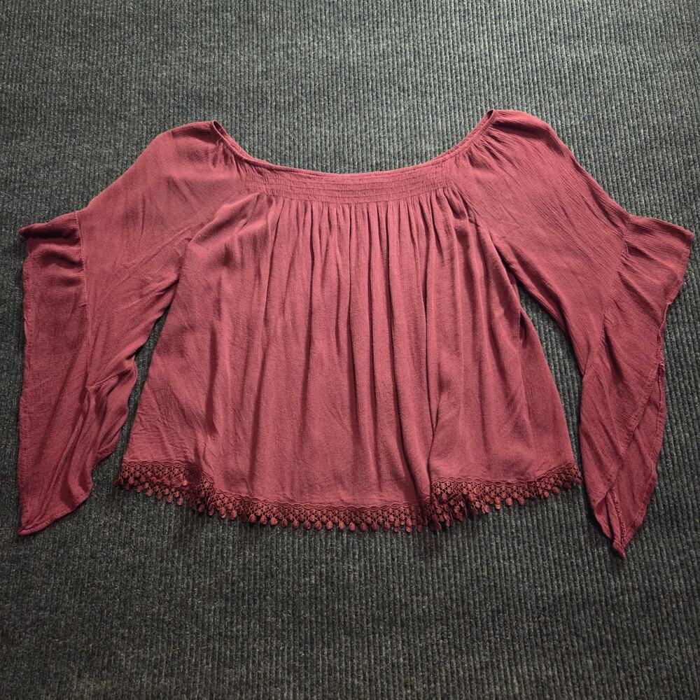 Y2k Boho Whimsygoth Burgundy Bell Sleeve Top Large Charlotte Russe Flowy